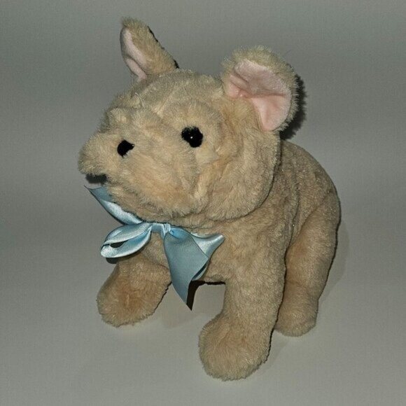 Jacques Little Lilly Tan French Bulldog Puppy Dog Plush Blue Bow 10" Stuffed Toy - Picture 1 of 12